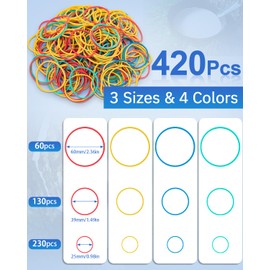 Pack of 420 Rubber Bands, Caianwin Colourful Rubber Rings, Various Sizes, 25/38/60 mm, Household Rubber Mixed, Elastic Bands for Home, Office, School, Kitchen