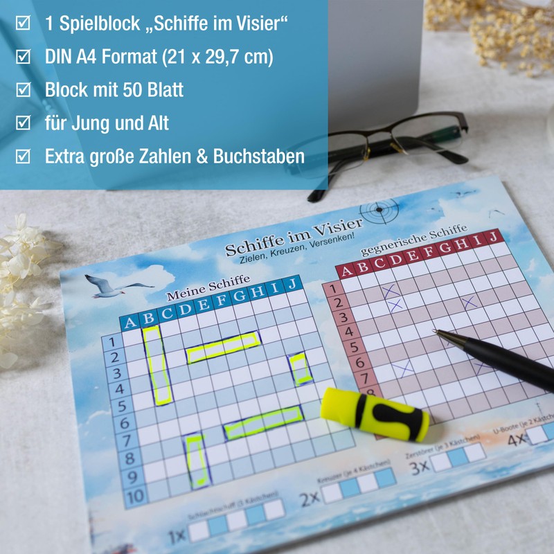 TOBJA Ships Sinking Game - A4 Pad with 50 Sheets: