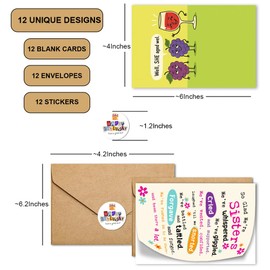 FALIMITLESS Funny Birthday cards for Women – Hilarious Greeting Card Set with Envelopes & Stickers – Sarcastic, Relatable Humor for Best Friends, Sisters, Coworkers – 12 Pack