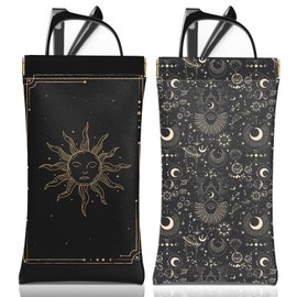 BHAHB 2 PCS Glasses Eyeglass Sunglasses Case Pouch Soft PU Leather Cute Aesthetic with Cleaning Cloth for Unisex Women Girls-Moon Sun