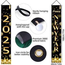 New Year Decorations 2025 Porch Banner – Large 71-Inch Happy New Year Sign with Sturdy Hanging Ribbon, Durable 300D Oxford Fabric – Perfect New Year’s Eve Party Decoration for Door, Wall, Indoor & Outdoor Use