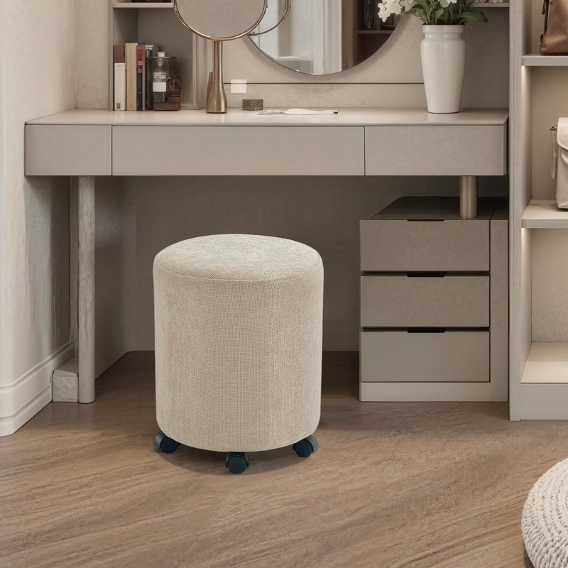Get Set Style Ottoman with Wheels, Rolling Vanity Stool for