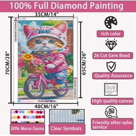 Liccyy Large 5D Diamond Art Painting Kits for Adults Teen Beginners with Tools,DIY Full Crystal Drill Bead Art Paints by Numbers for Home Wall Decor Gift,15.7x27.5in/Round Gems,Cat