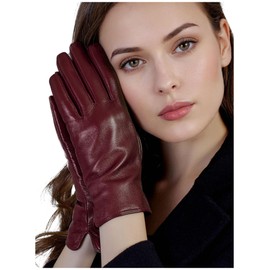 GSG Womens Genuine Leather Gloves Winter Touchscreen Fleece Lined Gloves Burgundy Small
