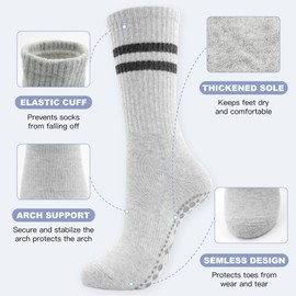 HYCLES 3 Pairs Non Slip Yoga Pilates Grip Socks for Women Anti Slip Socks with Stripe for Ballet, Dance, Hospital, Home, Workout, Fitness, Running M