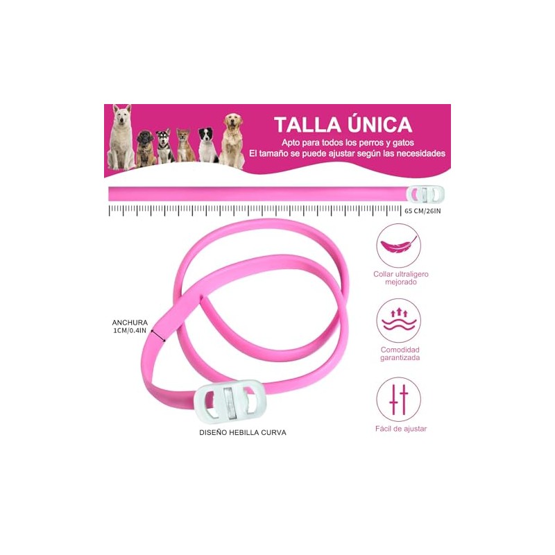 4 Pieza Collar con Hebilla, 65CM/26.6in (Rosa)