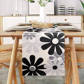 Table Runner Modern Black Grey Outdoor Table Runner Floral Table Mats Runner for Dining Table Decoration Wedding Gift Party Wedding Table Runner Linen 33 x 183 cm