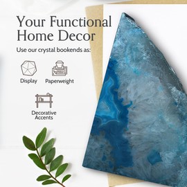 Nature's Decorations Agate Bookends - A Quality Teal Geode Book Ends with Rubber Bumpers for Shelves, Office, Home Decor - Heavy Duty Cool Stone Bookend Pair for Decoration (3-4 LB)