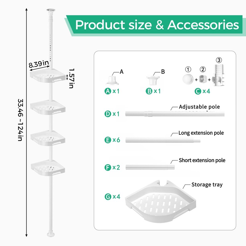 shuang qing 4-Tier Corner Shower Caddy Tension Pole Organizer -