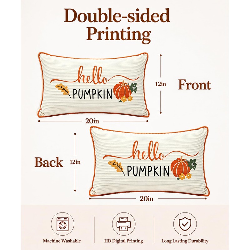 Corduroy Fall Pillow Covers 12x20 Farmhouse Sunflower Pillow Covers