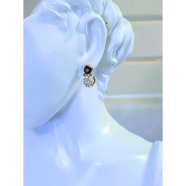 Bejeweled ONYX AND CZ GOLDTONE CAT EARRINGS