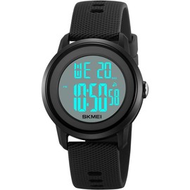 Digital Sports Watch for Women Men Waterproof Stopwatch Rubber Strap Wristwatch with Luminous Display, Alarm, Chime, EL Backlight, Countdown Unisex Outdoor Multifunction Watch - Color: black