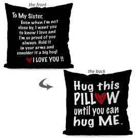 KEUSPI Hug This Pillow Until You Can Hug Me to My Sister Decor Decorative Reversible Pillowcase Throw Pillow Cover 18x18,Me and My Sister,Sister Gift