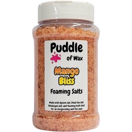 Mango Bliss Foaming Salts - 500g - Dead Sea, Epsom & Himalayan Salt Blend - Muscle Soak - Fruity Scent - Vegan Friendly - Puddle of Wax - Made in The UK