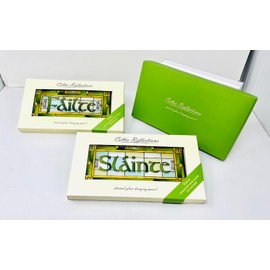 Royal Tara Stained Glass Set of 2 Failte and Slainte Window Hang Suncatcher Welcome Irish Plaque Rectangle Handcrafted Shamrock Decor Birthday Present Housewarming Gift