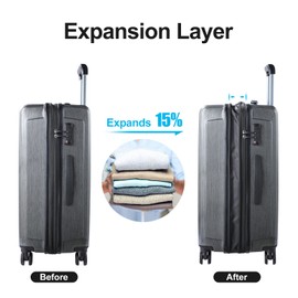 Kaleenie 2 Piece Luggage Set 20/28 Inch, 20” Carry On with Front Pocket, 28” with Expandable Zipper, ABS+PC Hardshell Lightweight Suitcase, Silver Gray