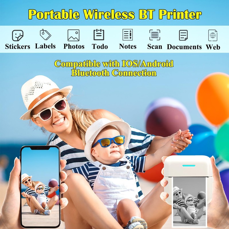 Vicbear Vicbear Mini Portable Printer, Inkless Sticker Printer with 12