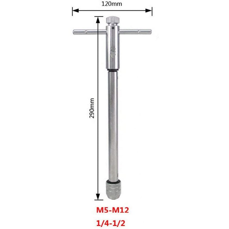Extended M5-12 Ratchet Tap Wrench Adjustable T-Handle Spanner Hand Screw