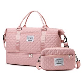 Travel Duffle Bag,Weekender Bags for Women with Shoe Compartment & Wet Pocket, Carry on Overnight Bag with Toiletry Bag, Gym Duffel Bag Hospital Bags for Labor and Delivery (Pink)