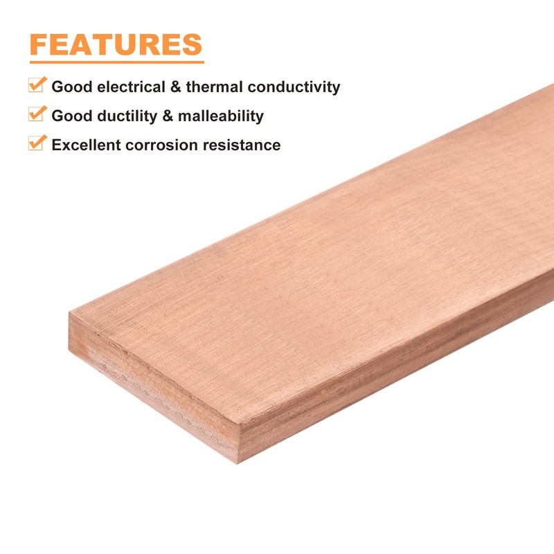 sourcing map Copper Flat Bar, 0.2" Thickness x 1.57" Width