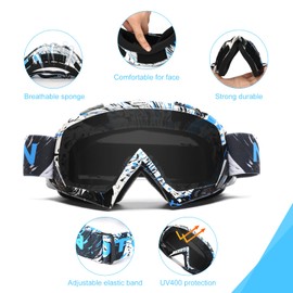 roaopp Motorcycle Goggles Dirt Bike Goggles Motocross Goggles Windproof ATV Goggles Dustproof Racing Goggles Ski Goggles (Camo blue+black lens)