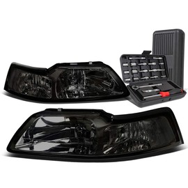 Auto Dynasty Smoked Housing Clear Corner Headlight Head Lamps+Tool Kit Compatible with Ford Mustang 99-04