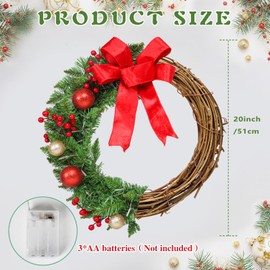WONDER GARDEN 20 Inch Christmas Wreaths for Front Door Christmas Door Wreath with Lights for Xmas Home Indoor Outdoor Wall Porch Window Decor