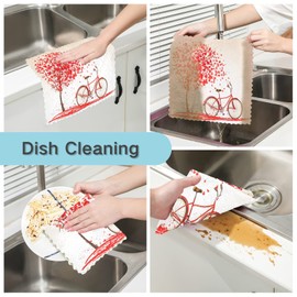Happy Valentine's Day Heart Tree Bike Rags Dish Towel Cleaning Cloth Set of 6 Romantic Love Flowers Mother¡¯s Day Kitchen Bath Hand Towels 11x11 IN Absorbent Lint Free Soft Towel Kitchen Accessories