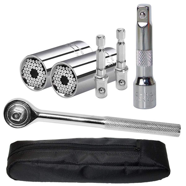 PANMAX Universal Socket Wrench Tool set (7-19mm) Multi-Function Professional Socket Tool Sets with Power Drill Adapter and Ratchet wrench Gift for DIY Handyman, Husband, Boyfriend, Dad, Women