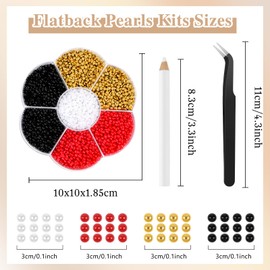 BOUBONI 6800 Pcs Flatback Pearls Kits 2/3/4/5/6/8/10mm Half Round Pearls for Crafts with Pickup Pencil Tweezer Suitable for Wedding Dresses Nail Art Facial Makeup Clothing DIY (Red Black White)