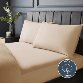 Silentnight Pure Cotton Fitted Sheet - Cool Soft Touch 200 Thread Count - Extra Deep 40cm Bed Mattress Sheet - Breathable 100% Cotton - Elasticated Corners, Machine Washable, Beige Natural, King