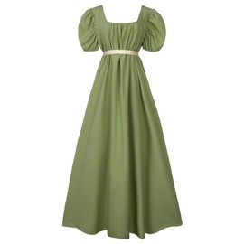 HEQU Regency Dresses for Women, Vintage Regency Dress with Satin Sash Ruffle Empire Waist Dress Gown (L, Oliver)