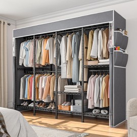 Raybee Clothes Rack, Wardrobe Closet, Heavy Duty Clothes Rack with Cover, Metal Clothing Rack for Hanging Clothes, Loads 1100 LBS,Black,17.7" D x 75.8" W x 76.9" H