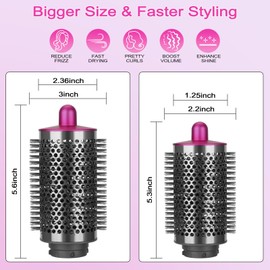 Large Round Volumizing Brush Compatible with Dyson Airwrap Attachments, Bigger Oval Round Brush Attachment with Hair Brush Cleaner Tool, Fluff up and Volumize for Styling, Rose