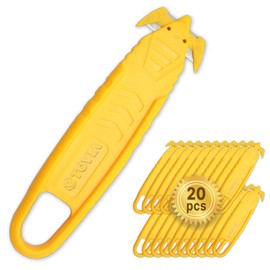 T TOVIA Safety Box Cutter Knife of Recessed Concealed Stainless Steel Blade, Package Opener Plastic Cutter for Box, Carton, Shrink Wrap, Plastic Straps, 20pcs