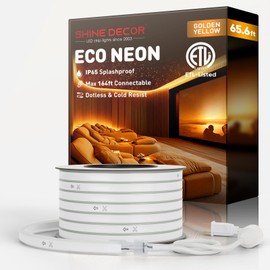 Shine Decor LED Rope Lights AC 120V, Connectable & Cuttable Dotless 120LEDs/M Eco Neon Strip Lighting, ETL IP65 Waterproof & Weather-Resistant for Home Commercial, 8x16mm, Gold, 65.6FT