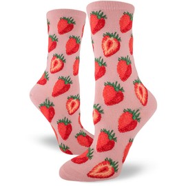 ModSocks Women's Strawberry Crew Socks in Petal Pink