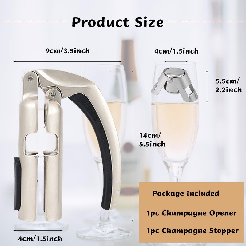 Champagne Bottle Opener and Bottle Stopper, Portable Zinc Alloy Sparkling