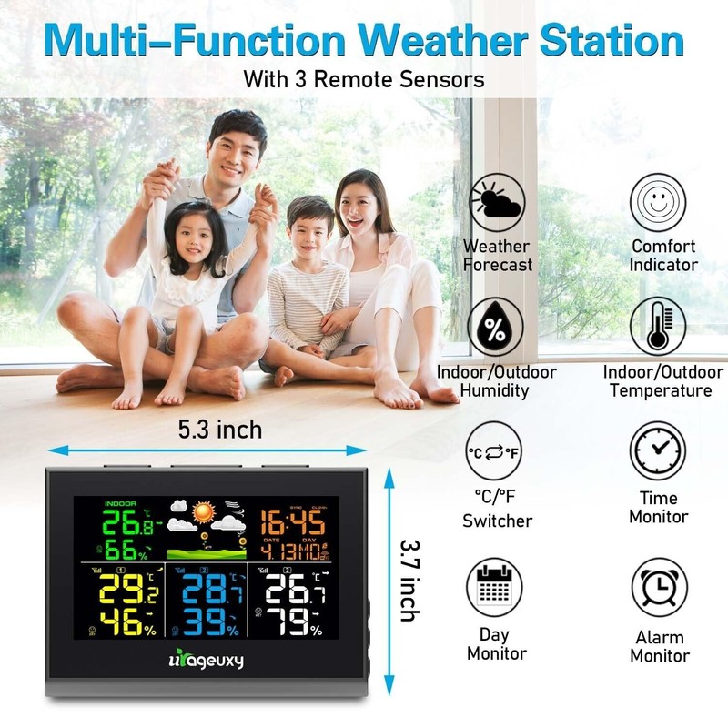Urageuxy Multiple Sensor Weather Station Wireless Indoor Outdoor Thermometer Hygrometer