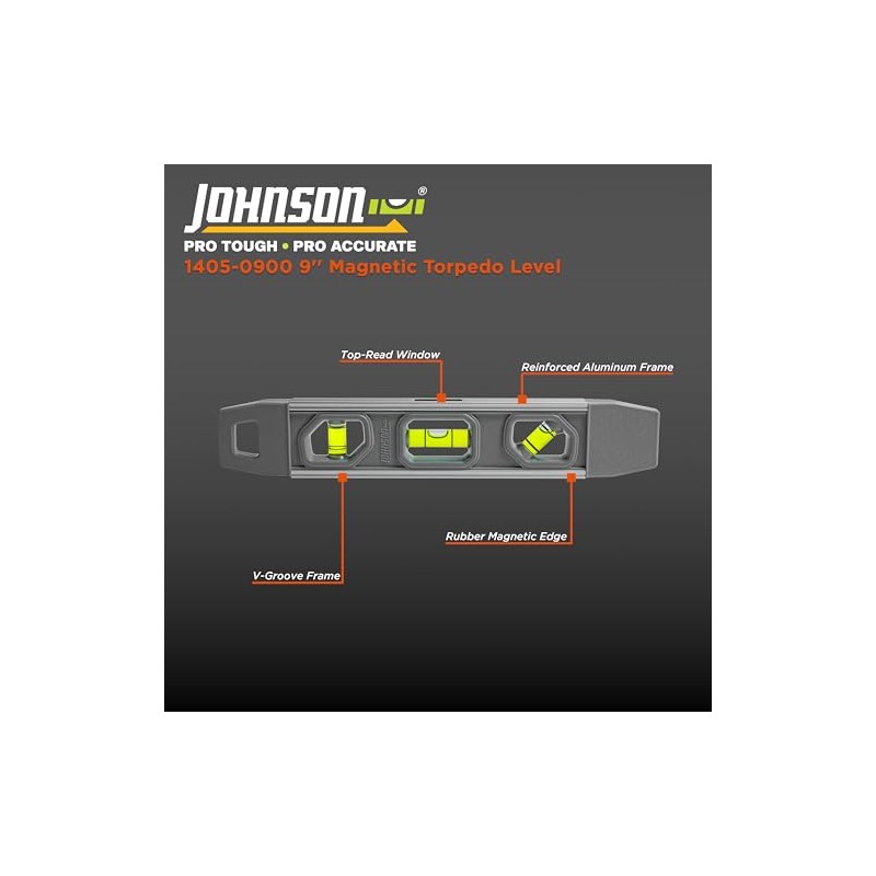 Johnson Level & Tool 1405-0900 Magnetic Aluminum Torpedo Level, 9",