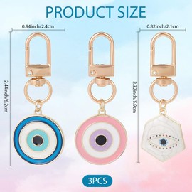 CRASPIRE 3Pcs Evil Eye Key Chain Mixed Color Metal Swivel Snap Hooks Keychain Clasp Enamel Hanging Ornament Pendant Round Charms Keychains Clips for Purse Bag Party Favors Diy Women Men Accessories