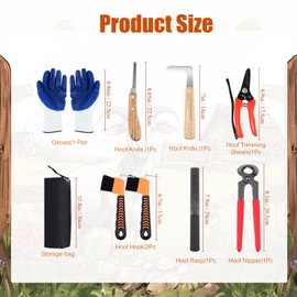 WILLBOND 9 Pcs 8 Inch Farrier Tools Kit Horse Goat Hoof Trimmer Metal Shears Farriers Hoof Nipper Cutter Handle Knife Gloves Brush Goat Supplies with Storage Bag
