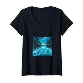 Womens Puerto Rico's Bioluminescent Bays at night V-Neck T-Shirt