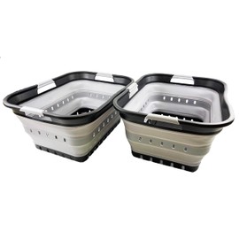 SAMMART 42L (11 gallon) Collapsible Plastic Laundry Basket - Foldable Pop Up Storage Container/Organizer - Portable Basket - Space Saving Hamper (Black/Alloy Grey (Set of 2))