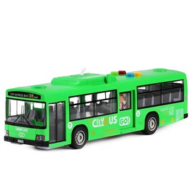 Cemirk Bus Toy for Boys and Girls Ages 1 and Up - with Lights and Sounds, Realistic Tires, Simulated Functional Doors, Friction-Powered Movement, Green