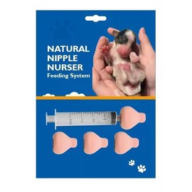 The Natural Nipple Nurser, Six Pack Pet Feeding Nipple with Syringe,Puppy Bottles for Nursing, Newborn Puppy Nursing Nipple, Puppy Feeder, Nursing Nipples for Small Animals, Whelping Supplies (Large)