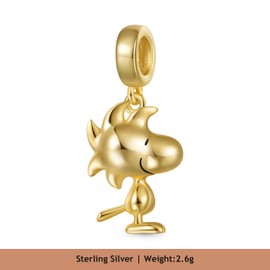 GNOCE Peanuts Standing Snoopy Pendant 925 Sterling Silver Beads Charms for Women and Girls Jewellery Gift for Fans, Silver, Cubic Zirconia