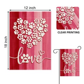 Covido Valentines Day Dog Cat Paw Prints Decorative Garden Flag, Pink Love Heart Yard Outside Decorations Pet Lover Gift, Anniversary Wedding Burlap Outdoor Small Home Decor Double Sided 12 x 18