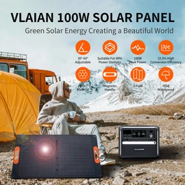 VLAIAN 100W Portable Solar Panel for Power Station Generator,100 Watt Foldable Solar Panel Charger with MC4 Output,3-in-1 DC Connector,23.5% High Efficiency for Outdoor Camping RV Travel(100W)