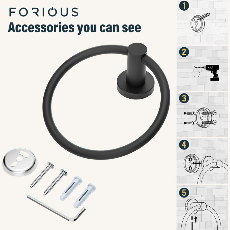 FORIOUS Towel Holder, SUS304 Stainless Steel Wall Mounted, Modern Towel